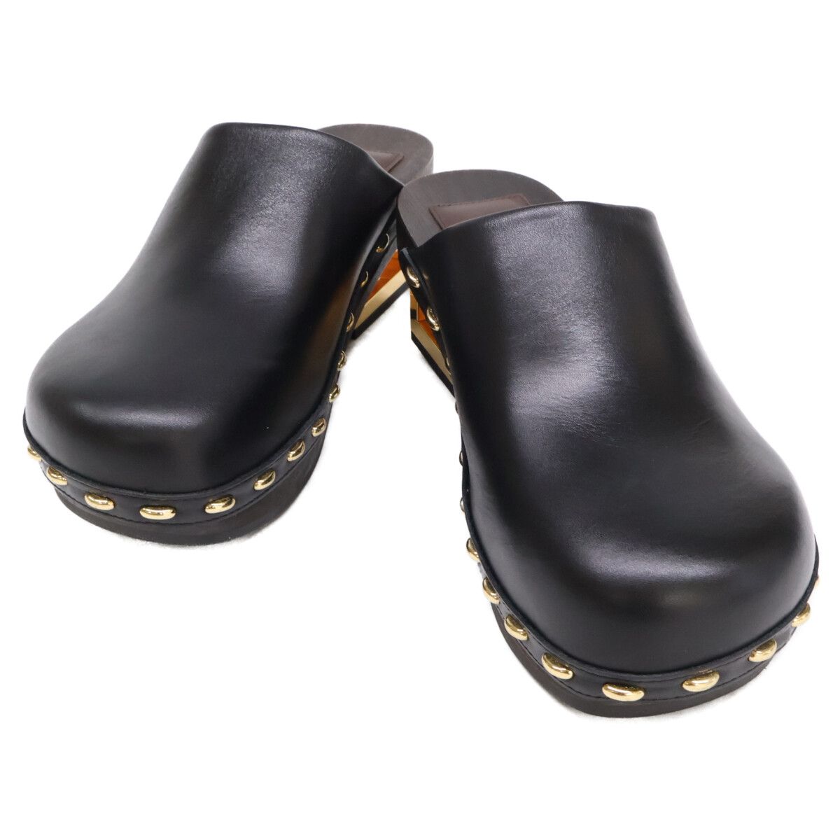 Fendi Smooth Leather Studded Clog Sandals