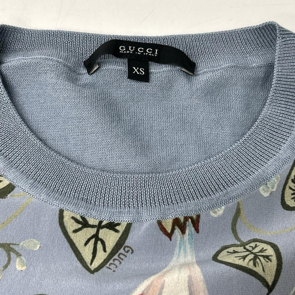 Gucci Light Blue Botanical Crew Neck Short Sleeve Top XS — view 3