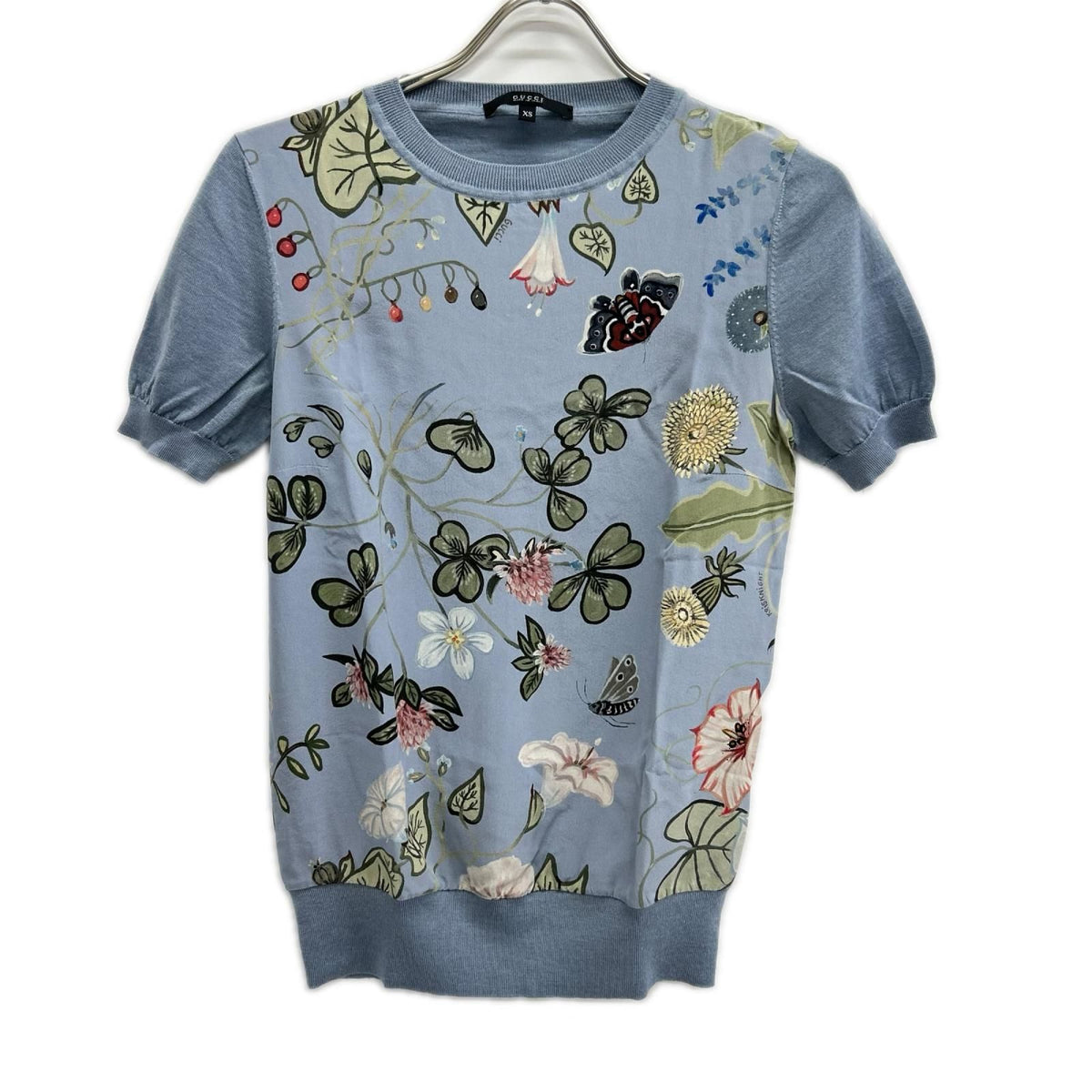 Gucci Light Blue Botanical Crew Neck Short Sleeve Top XS