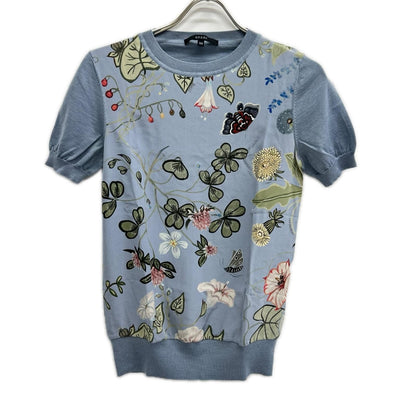 Gucci Light Blue Botanical Crew Neck Short Sleeve Top XS