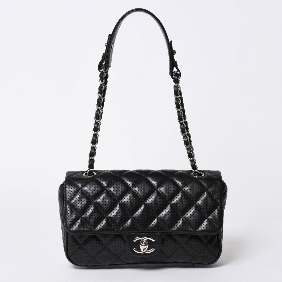 Chanel Quilted 25 Chain Bag CC Logo Lambskin Perforated Leather