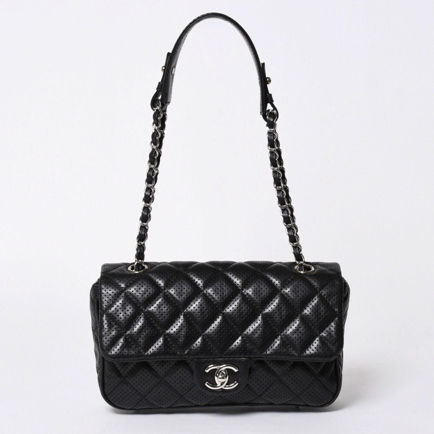Chanel Quilted 25 Chain Bag CC Logo Lambskin Perforated Leather