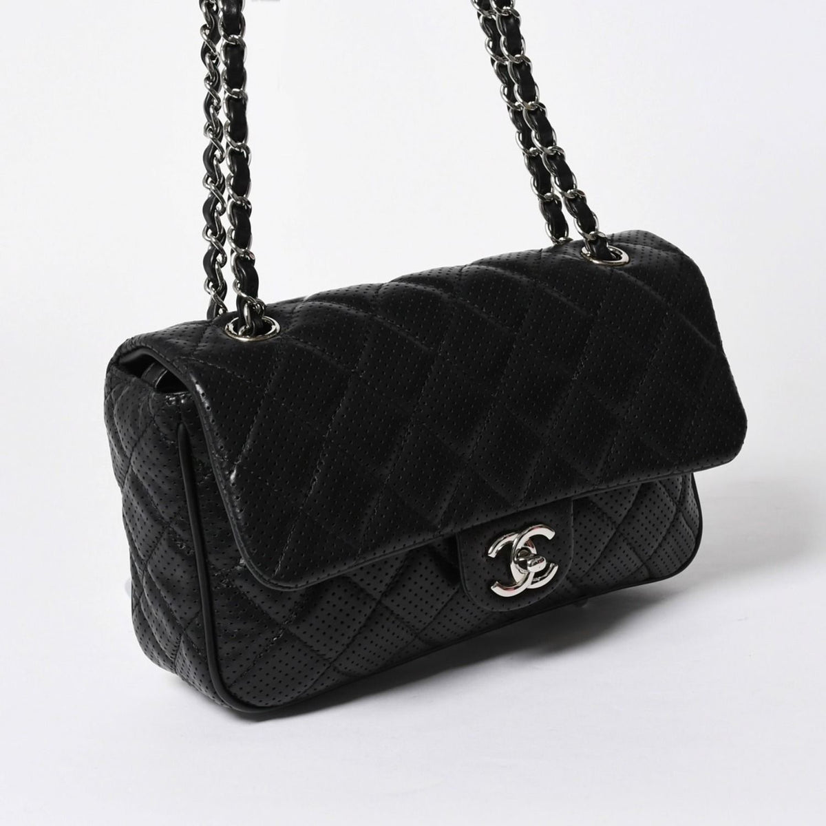 Chanel Quilted 25 Chain Bag CC Logo Lambskin Perforated Leather — view 3
