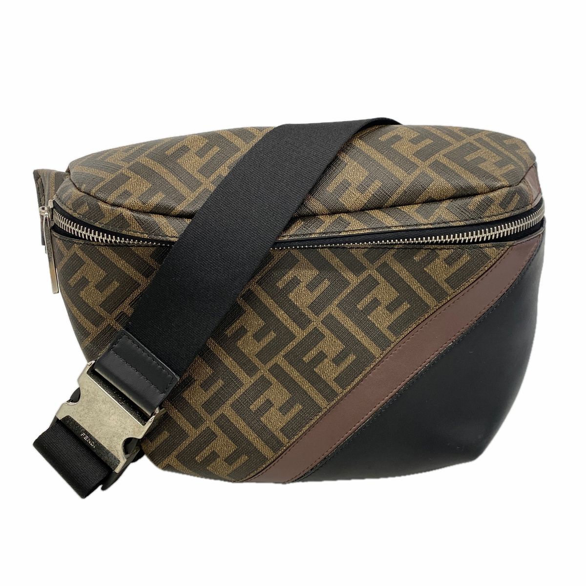 Fendi Waist Bag Zucca Leather Brown Silver