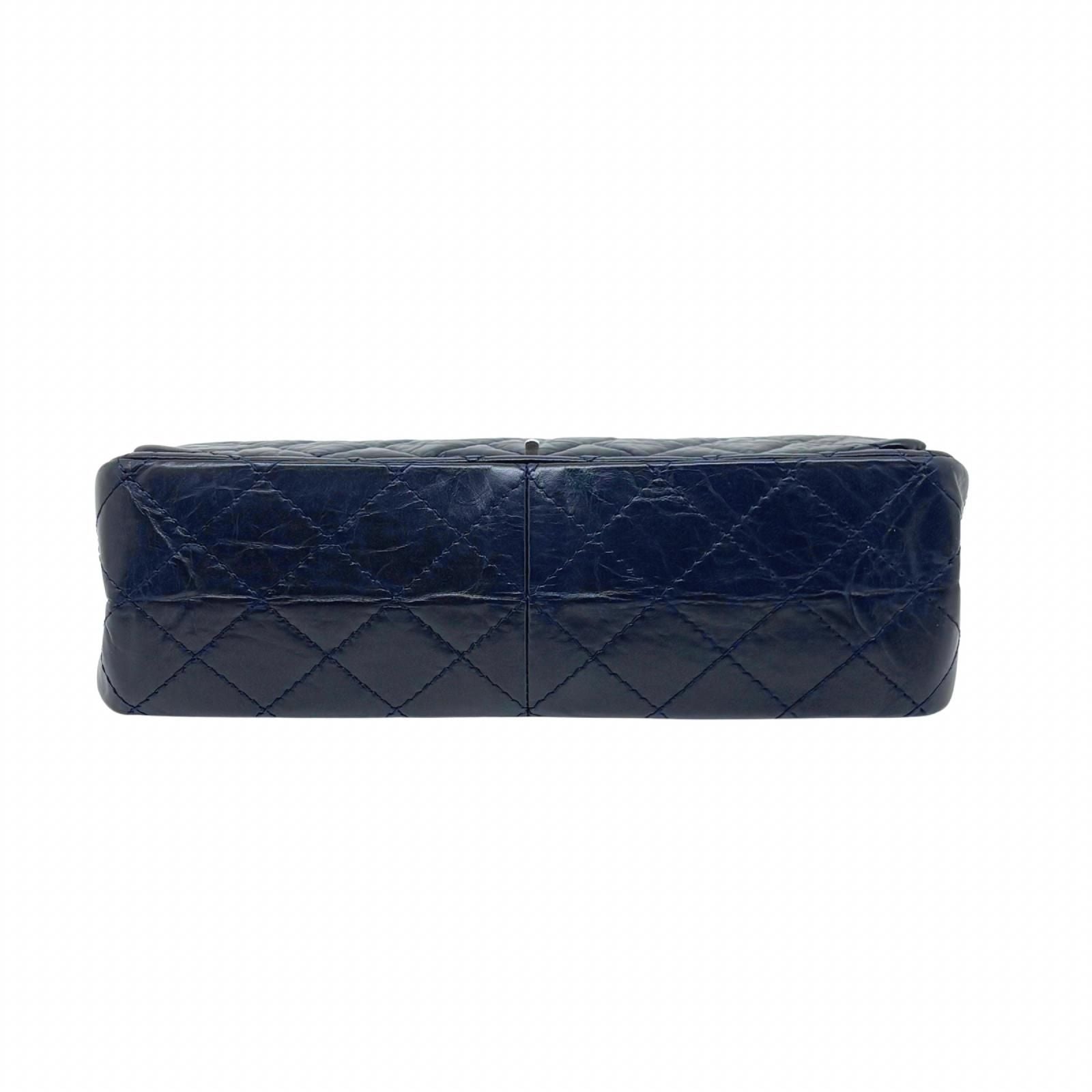 Chanel 2.55 Large Flap Shoulder Bag Aged Calfskin Navy Silver Mademoiselle Lock — view 4
