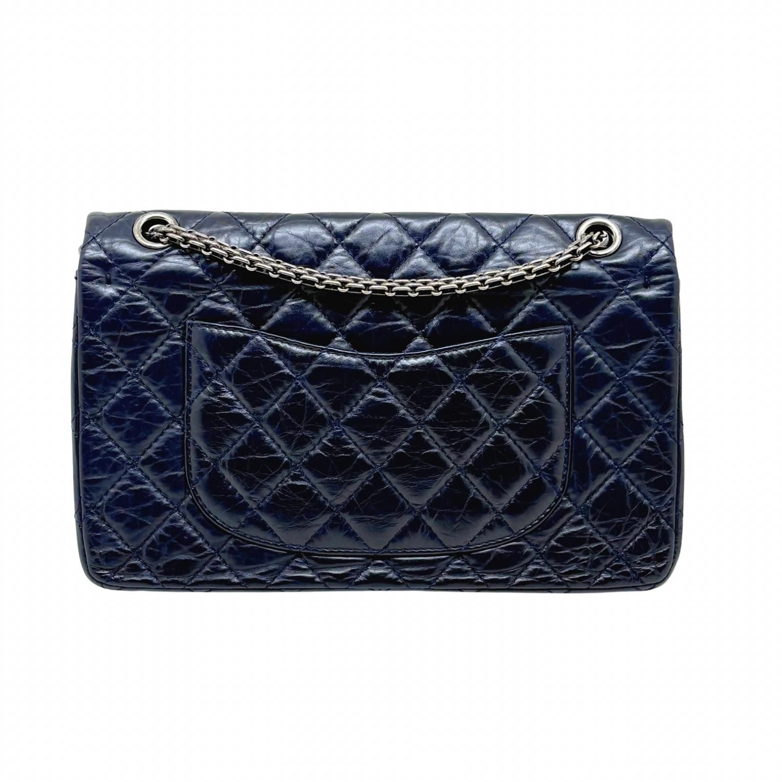 Chanel 2.55 Large Flap Shoulder Bag Aged Calfskin Navy Silver Mademoiselle Lock — view 3