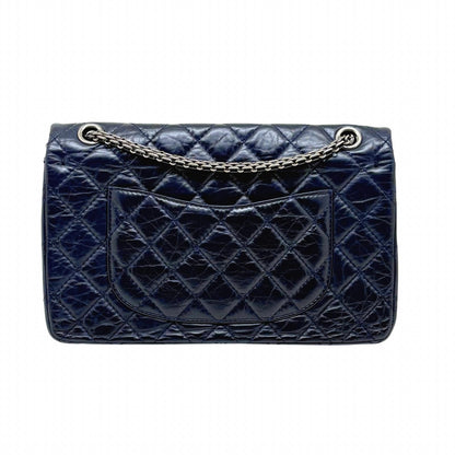 Chanel 2.55 Large Flap Shoulder Bag Aged Calfskin Navy Silver Mademoiselle Lock — view 3