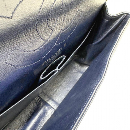 Chanel 2.55 Large Flap Shoulder Bag Aged Calfskin Navy Silver Mademoiselle Lock — view 6