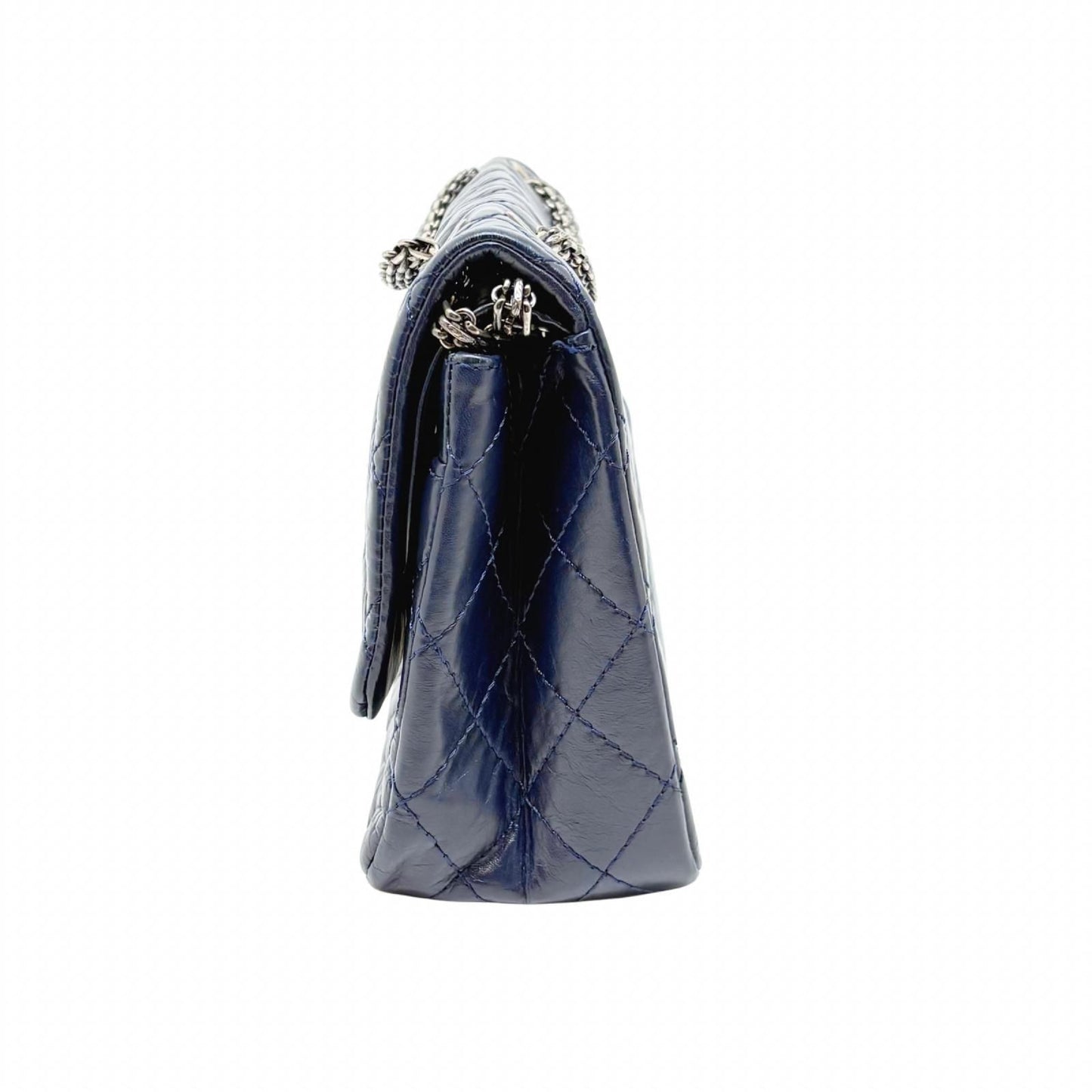 Chanel 2.55 Large Flap Shoulder Bag Aged Calfskin Navy Silver Mademoiselle Lock — view 2