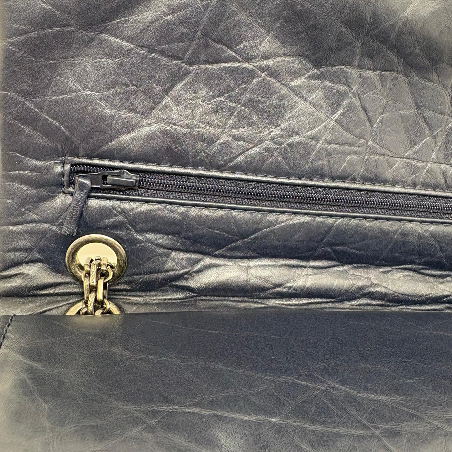 Chanel 2.55 Large Flap Shoulder Bag Aged Calfskin Navy Silver Mademoiselle Lock — view 8