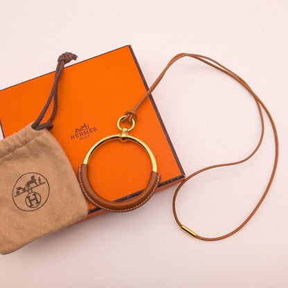 Hermes Loop Grand Necklace Gold Brown Circle