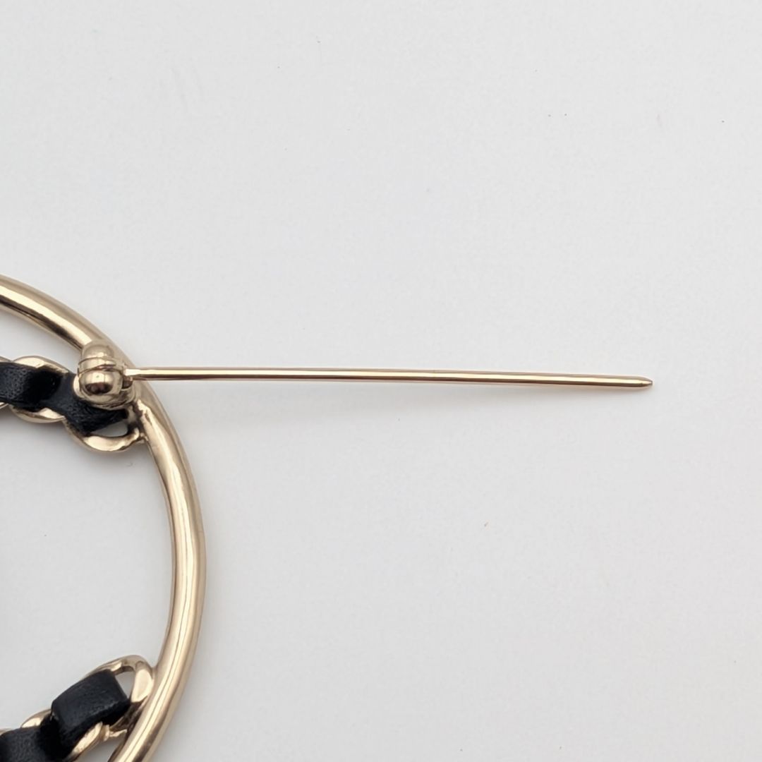 Chanel Brooch CC Logo Leather Chain Gold Black Circle Sheer Recent Model — view 5
