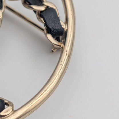 Chanel Brooch CC Logo Leather Chain Gold Black Circle Sheer Recent Model — view 3