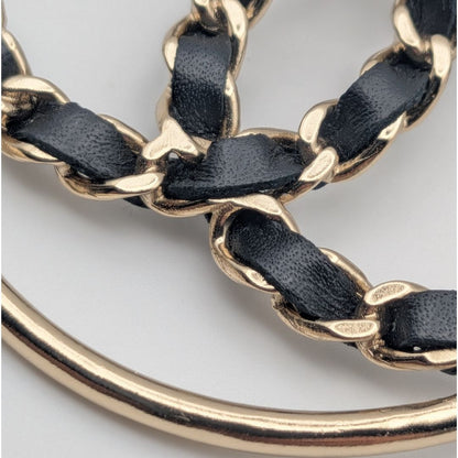 Chanel Brooch CC Logo Leather Chain Gold Black Circle Sheer Recent Model — view 2