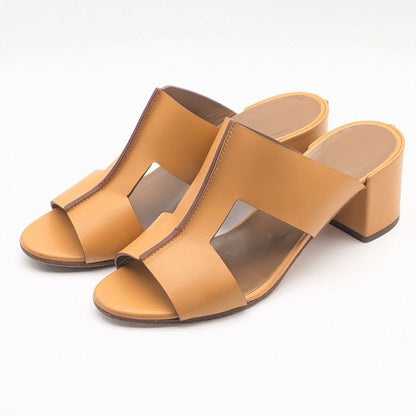 Hermes Ostia Sandals Heels Leather Beige