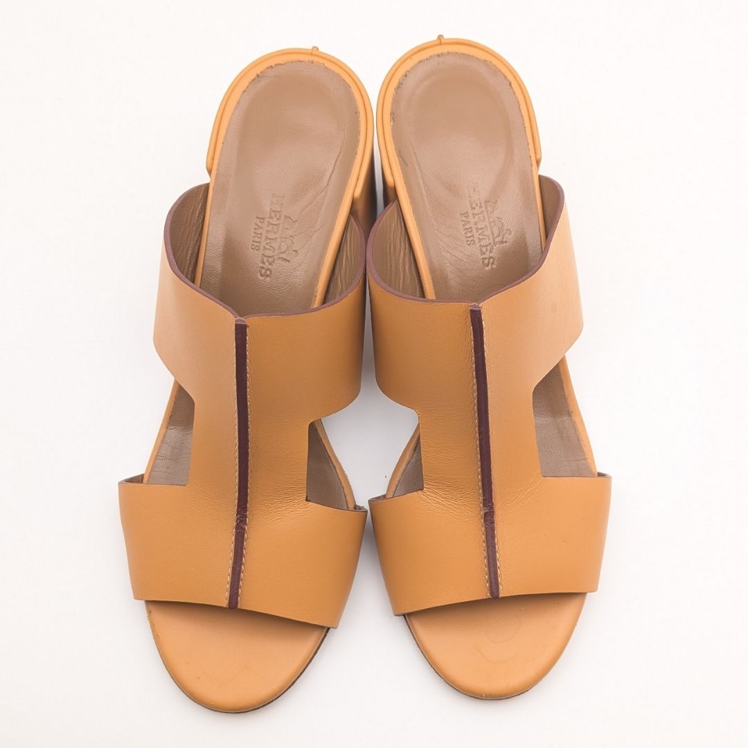 Hermes Ostia Sandals Heels Leather Beige — view 6
