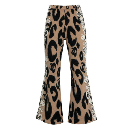 Chanel 23A Flare Knit Pants Cashmere Mix Brown Black White