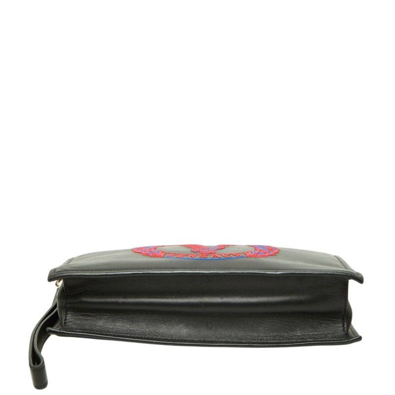 Versace Clutch Logo Embroidery Design Black Leather — view 3