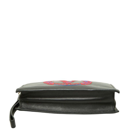 Versace Clutch Logo Embroidery Design Black Leather — view 3