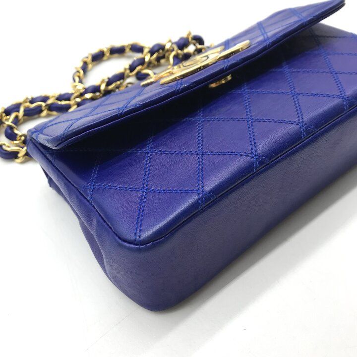 Chanel Bicolor Chain Shoulder Bag Big CC Logo Gold Quilted Blue — view 5