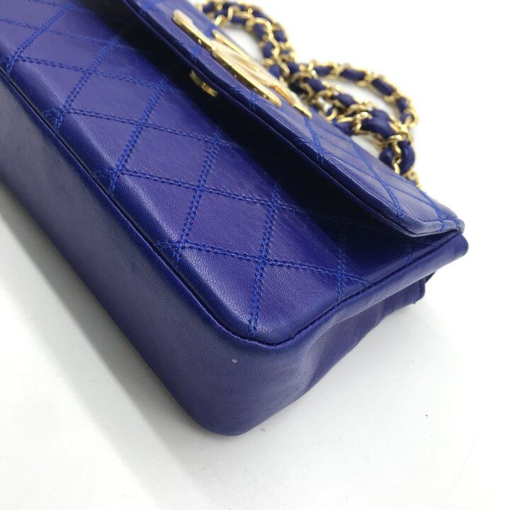 Chanel Bicolor Chain Shoulder Bag Big CC Logo Gold Quilted Blue — view 4
