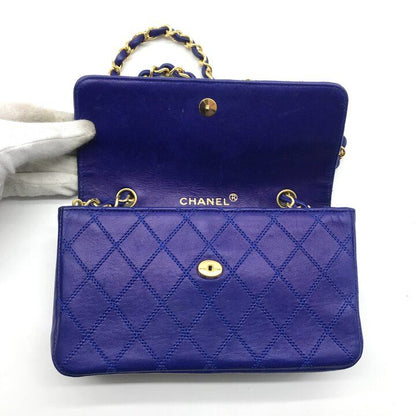 Chanel Bicolor Chain Shoulder Bag Big CC Logo Gold Quilted Blue — view 7