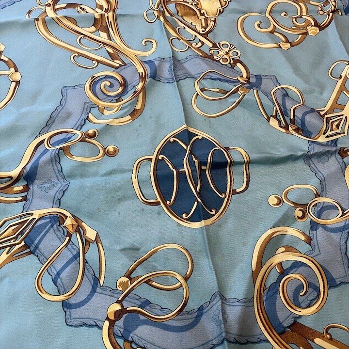 Hermes Scarf Shawl Lift Profile Silk Carre 90 Vintage Blue — view 7