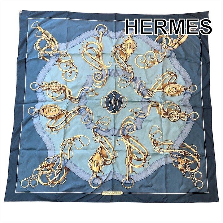 Hermes Scarf Shawl Lift Profile Silk Carre 90 Vintage Blue