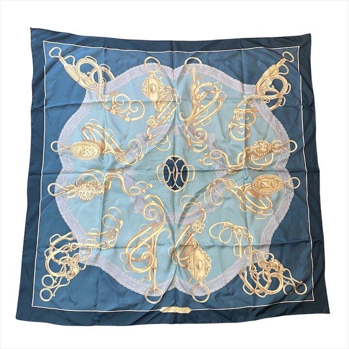 Hermes Scarf Shawl Lift Profile Silk Carre 90 Vintage Blue — view 8