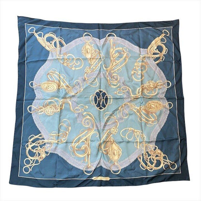Hermes Scarf Shawl Lift Profile Silk Carre 90 Vintage Blue — view 8