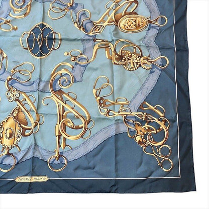 Hermes Scarf Shawl Lift Profile Silk Carre 90 Vintage Blue — view 4