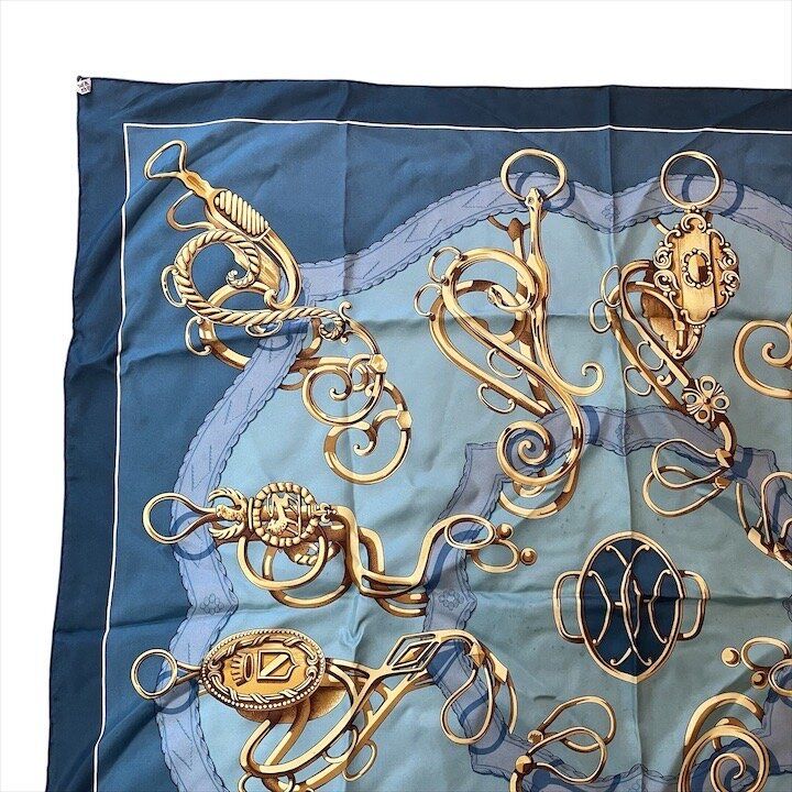 Hermes Scarf Shawl Lift Profile Silk Carre 90 Vintage Blue — view 2