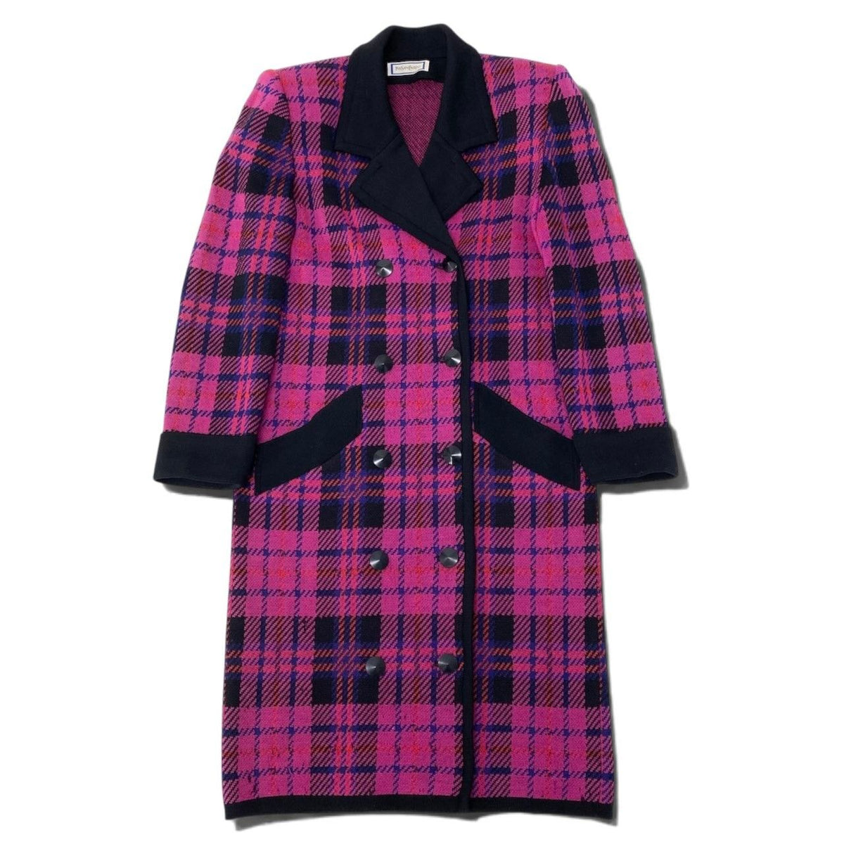 Saint Laurent Double Breasted Chesterfield Knit Coat Plaid Multicolor Wool — view 2