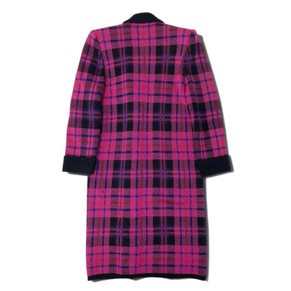Saint Laurent Double Breasted Chesterfield Knit Coat Plaid Multicolor Wool — view 3