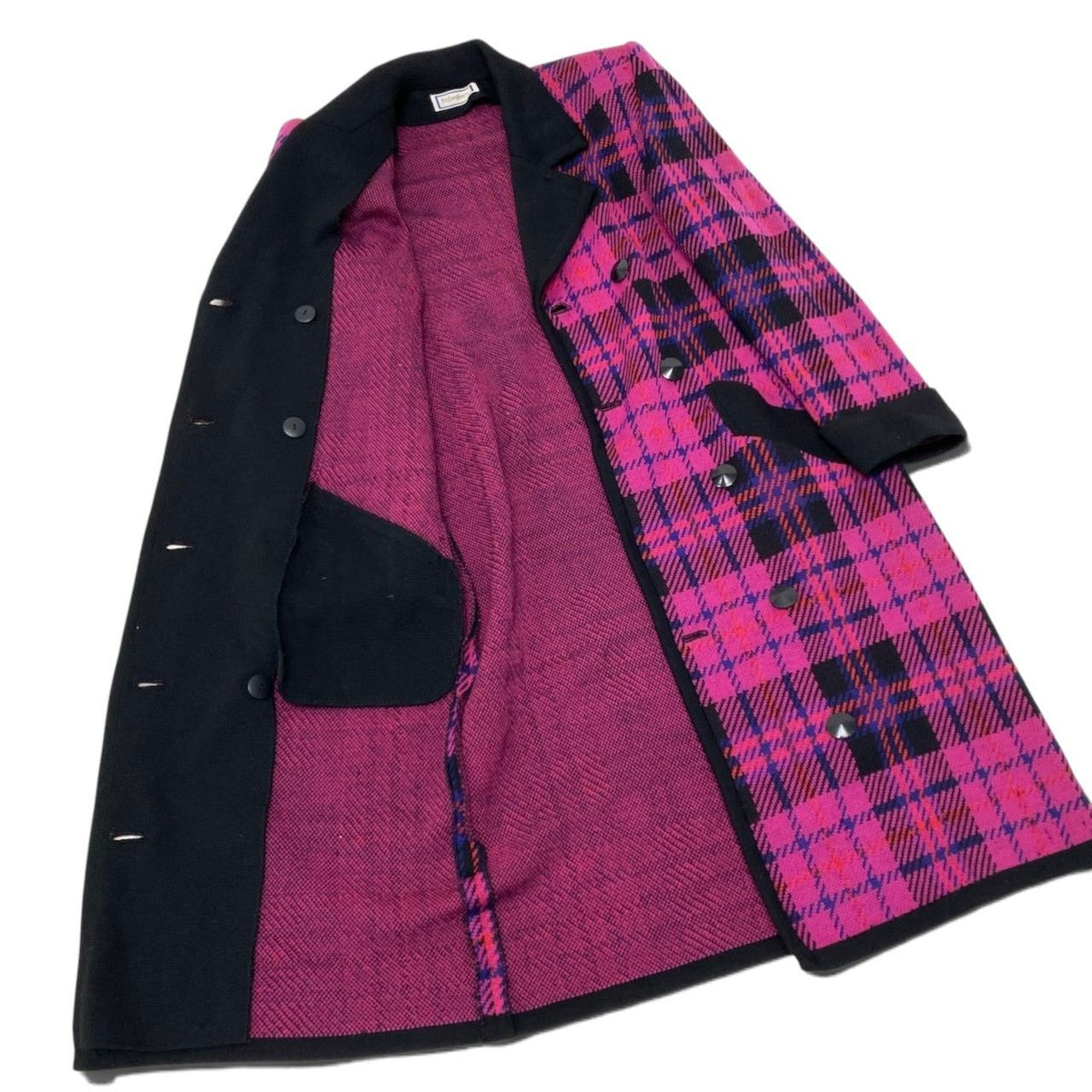 Saint Laurent Double Breasted Chesterfield Knit Coat Plaid Multicolor Wool — view 6