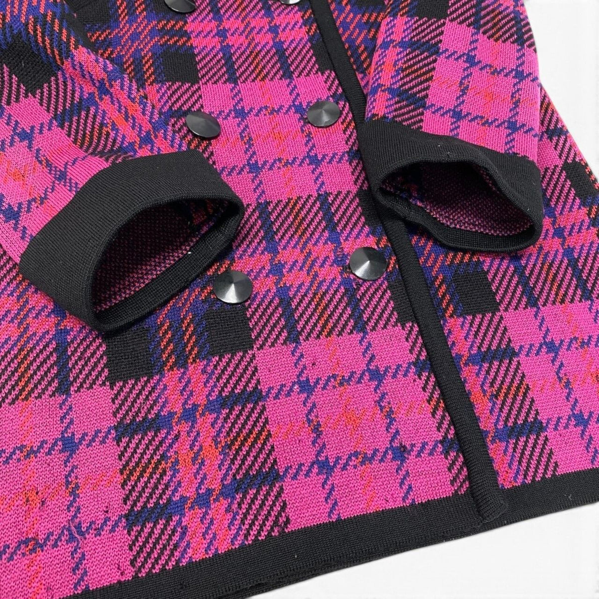 Saint Laurent Double Breasted Chesterfield Knit Coat Plaid Multicolor Wool — view 5