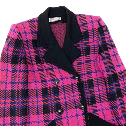 Saint Laurent Double Breasted Chesterfield Knit Coat Plaid Multicolor Wool — view 4