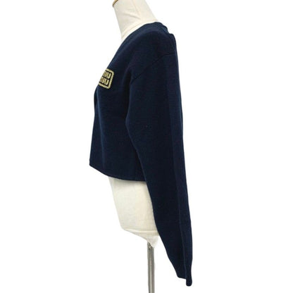 Miu Miu Top Cashmere Navy Gold Cropped Logo Knit Cardigan — view 2