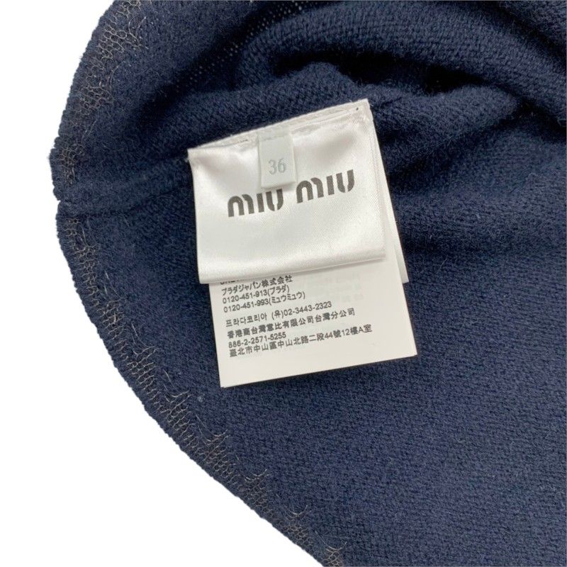 Miu Miu Top Cashmere Navy Gold Cropped Logo Knit Cardigan — view 7