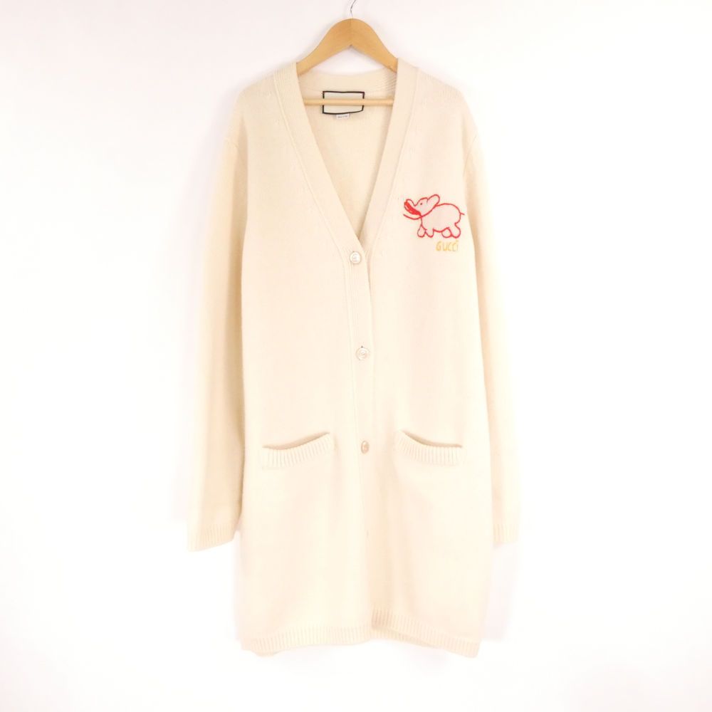 Gucci Long Cardigan Wool 100% Embroidery Elephant