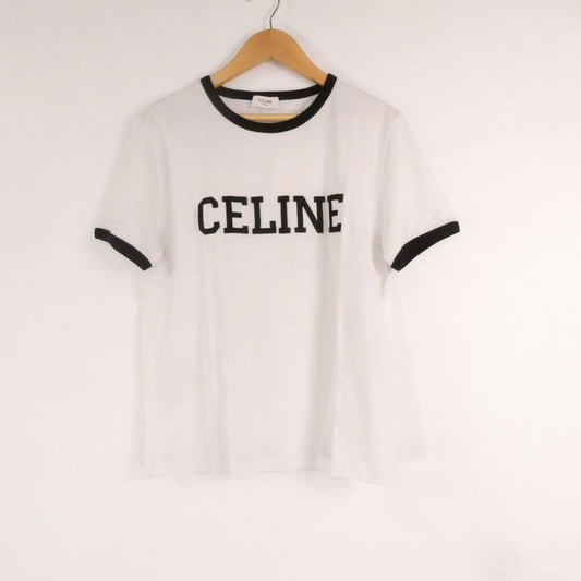 Celine Short Sleeve T-Shirt Cotton 100% Logo Embroidery Ringer XS