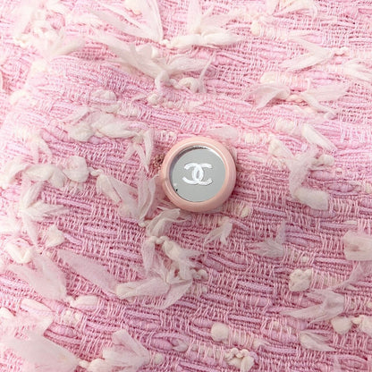 Chanel Boutique Fancy Tweed Jacket Pockets CC Logo Mirror Button Pink — view 8