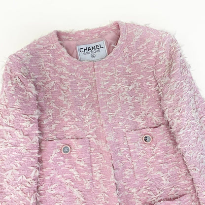 Chanel Boutique Fancy Tweed Jacket Pockets CC Logo Mirror Button Pink — view 4