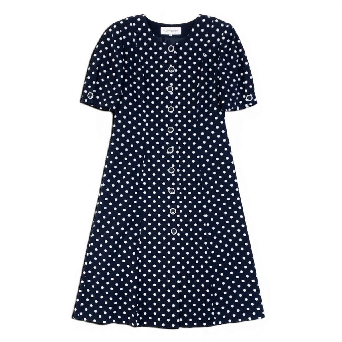 Saint Laurent Retro Dress Shirt Dot Pattern Polka Dot Navy Cotton 38 — view 2