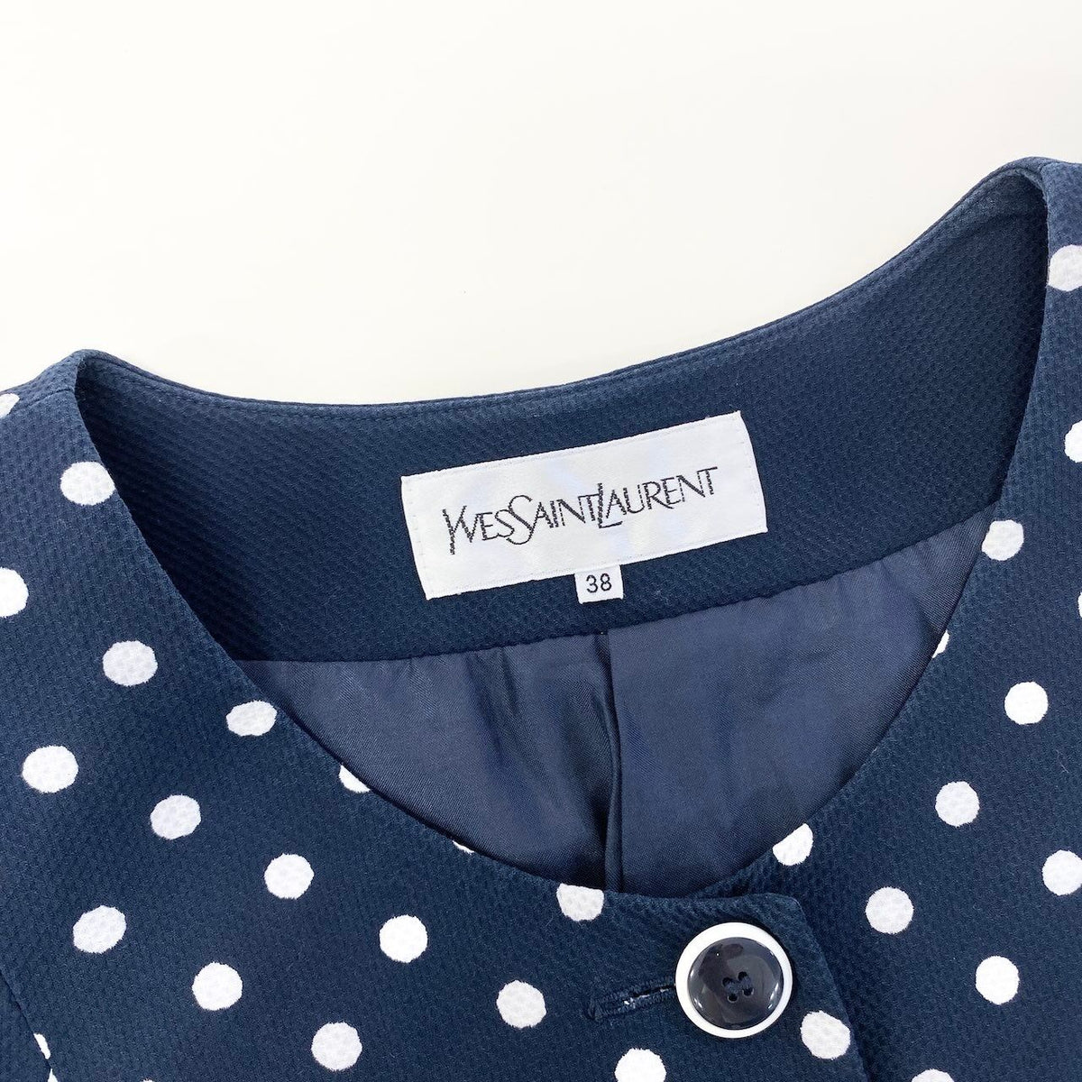 Saint Laurent Retro Dress Shirt Dot Pattern Polka Dot Navy Cotton 38 — view 6