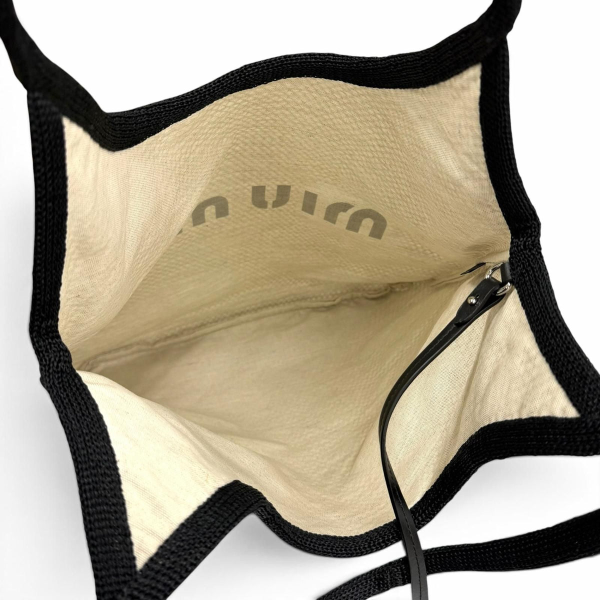 Miu Miu Ivy Nero Natural Logo Design Raffia Mesh Tote — view 6
