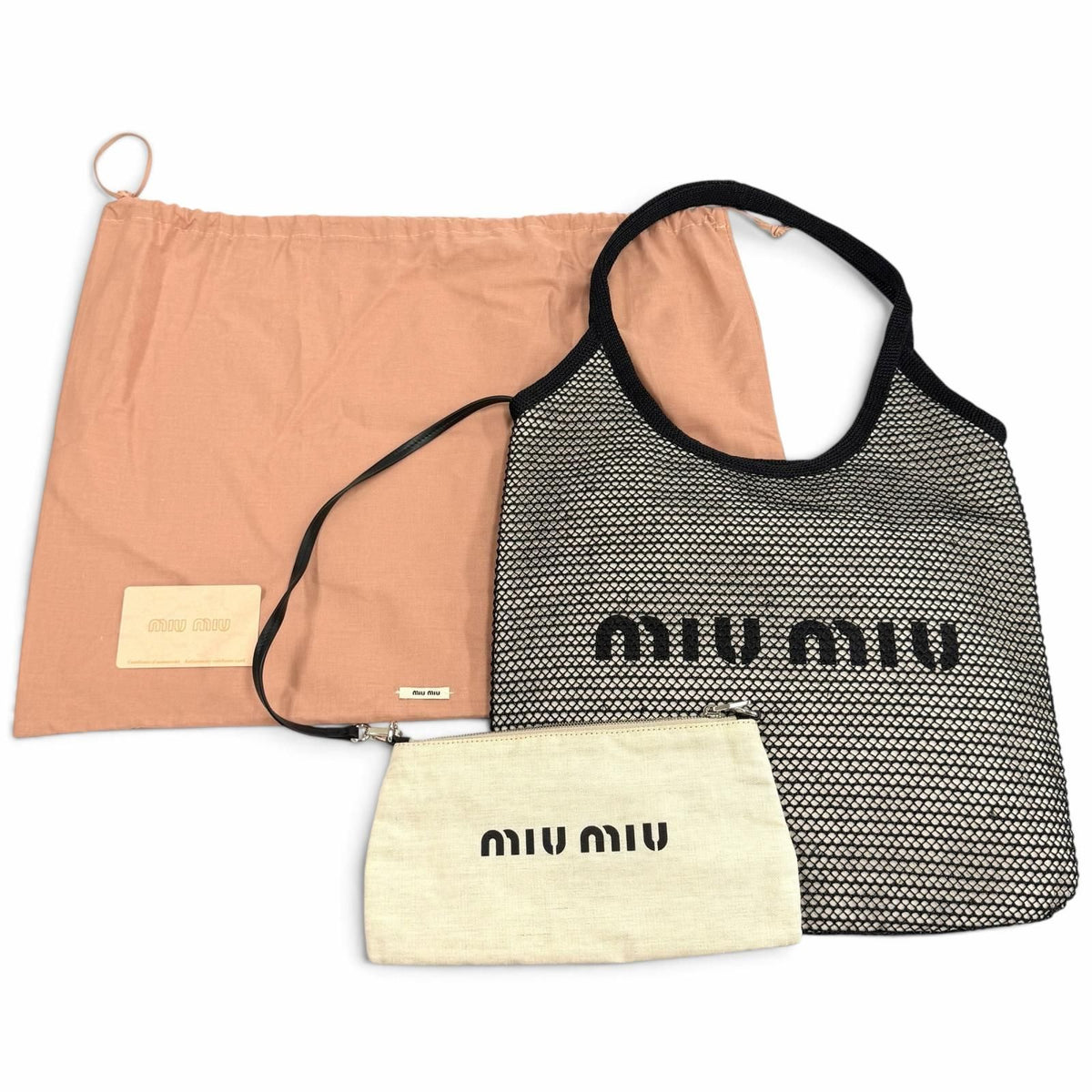 Miu Miu Ivy Nero Natural Logo Design Raffia Mesh Tote — view 2
