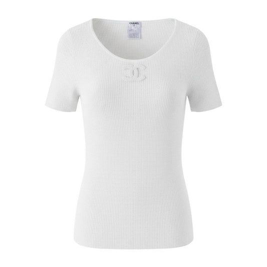 Chanel CC Logo Summer Knit Tunic Length White Sweater 40