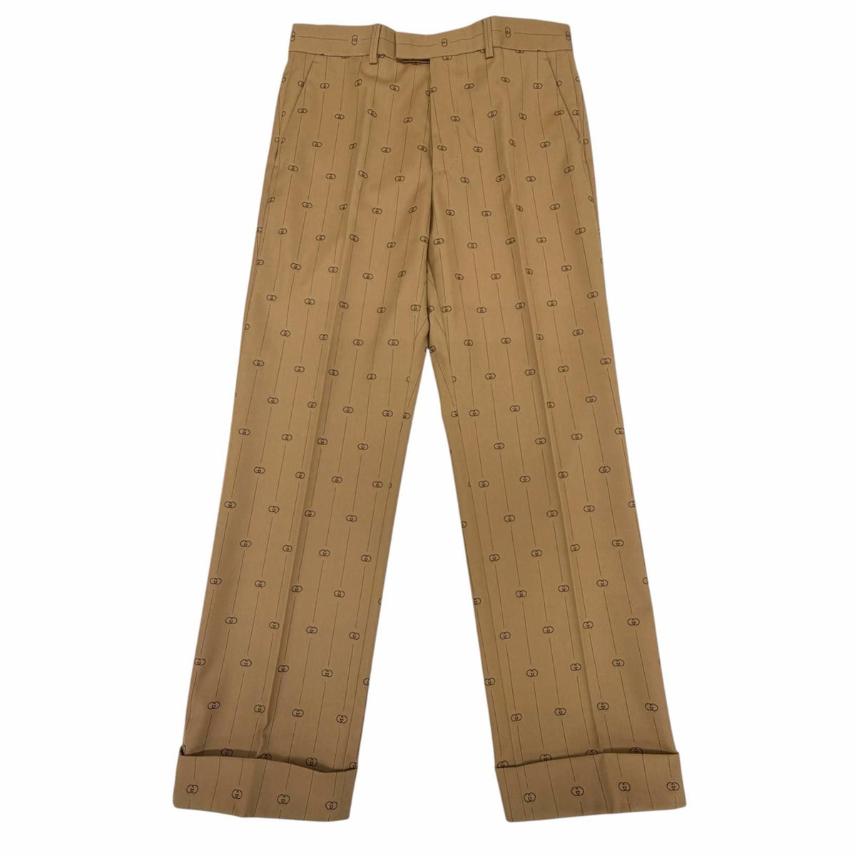 Gucci Wool 100% Interlocking G Striped Pants Trousers Beige