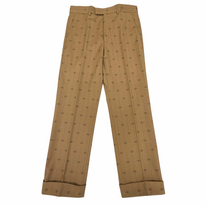 Gucci Wool 100% Interlocking G Striped Pants Trousers Beige